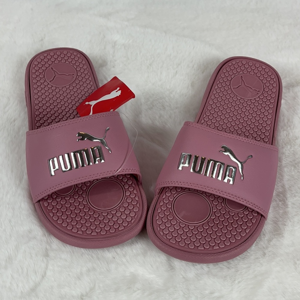 Womenβs Puma slippers pink and silver - Picture 7 of 9